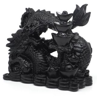 Dragon Figurine Black Obsidian Carved Gemstone Animal Statue Stone Decor 4,  8 
