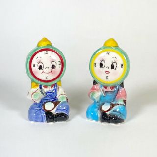 Vintage Py Napco Japan Alarm Clock Anthropomorphic Salt & Pepper Shakers