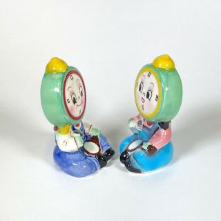 Vintage PY Napco JAPAN Alarm Clock Anthropomorphic Salt & Pepper Shakers 3