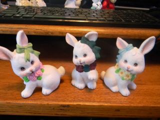 Vintage Home Interiors Homco ?? 3 White Bunny Rabbits Easter Or Spring