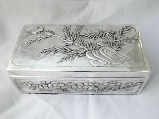 Large Vintage Chinese White Metal Cigarette Box / Trinket Box.  With Stamp