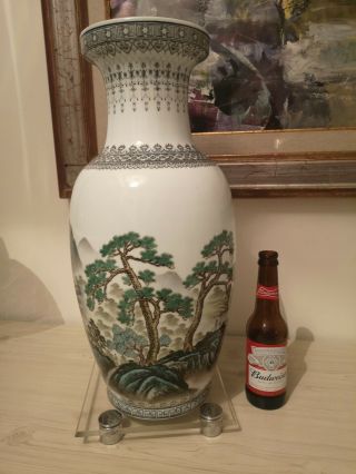 Huge Vintage Chinese Republic Style Hand Painted Vase With Calligraphy.