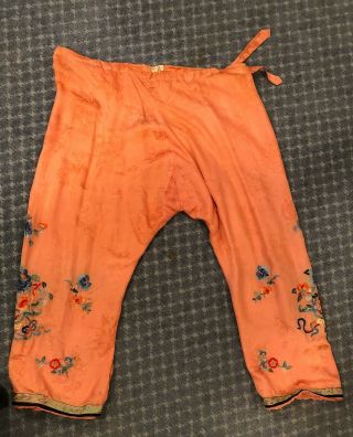Antique Qing Chinese Orange Silk Pajamas Lounge Set Embroidery 2