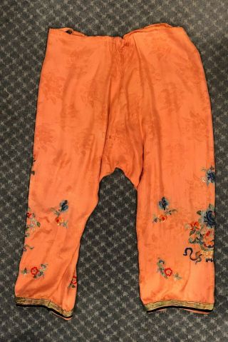 Antique Qing Chinese Orange Silk Pajamas Lounge Set Embroidery 3