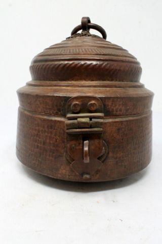1800 ' s Antique Old Islamic Copper Hand Crafted Bread Chapati Storage Box 2