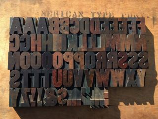 Large Antique Vtg Wood Letterpress Print Type Block Letters Set
