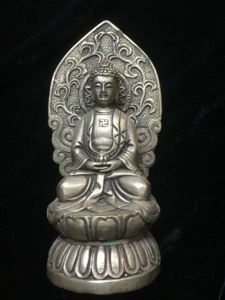 Large 6.  5 Inches Antique Tibetan White Copper Hand Made Buddha Statue