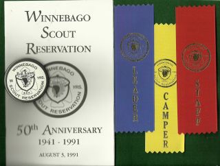 Boy Scout 50th Year Program,  Badge & Ribbons - Winnebago Scout Reservation Xx