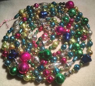 Vintage Christmas Mercury Glass Bead Garland 8’ Colorful W/ Antique Beads/shapes