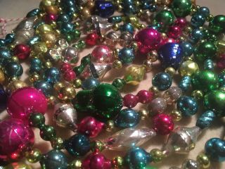 vintage Christmas MERCURY GLASS BEAD GARLAND 8’ COLORFUL w/ Antique Beads/Shapes 2