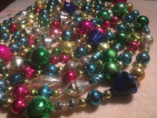vintage Christmas MERCURY GLASS BEAD GARLAND 8’ COLORFUL w/ Antique Beads/Shapes 3
