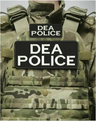 Dea Police Embroidery Patches 4x10 And 2x5 " Hook On Back Blk/white Letters