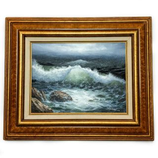Vintage 24 " X 20 " Framed Seascape Oil Painting On Canvas Artist Signed J.  Walker
