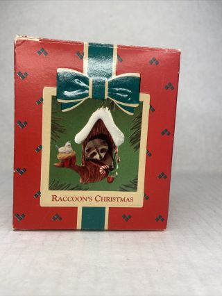 Vintage 1984 Hallmark Christmas Ornament Raccoon In Tree House