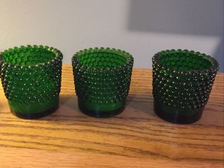 Set Of 3 Green Glass Hobnail Tea Light Votive Cup Candle Holder,  2 " Tall