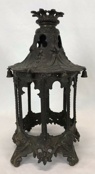 Antique Late 19th C Bronze Octagonal Figural Chinese Chinoiserie Pagoda Lantern