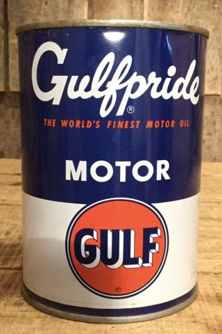 Vintage Nos 1 Qt Gulf Gulfpride Motor Oil Tin Can W Content