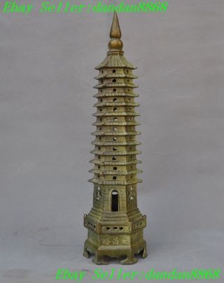 16 " Old Chinese Buddhism Pure Bronze Temple 13 Floors Wenchang Tower Pagoda Stupa