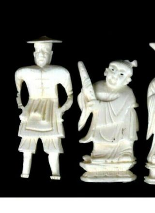 Antique Chinese Cantonese Carved Bovine Bone Statue Sculpture Netsuke Figurines