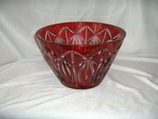 Vintage 24 Lead Crystal Cut Glass Ruby Red To Clear Centerpiece Bowl Poland
