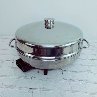 Vintage Farbereware Electric Fry Pan With Steamer 344a Stainless Steel Dome Lid