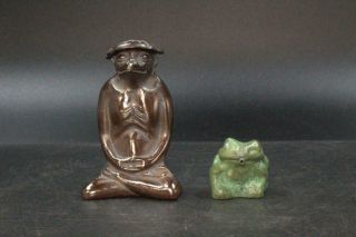 Japanese Copper Zazen Zen Kappa & Frog Ornament Takaoka Douki Yokai Bos248