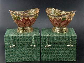 Vintage Chinese Plique A Jour Bowl Pair With Box