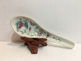 Antique Chinese Sauce Spoon - 18th 19th C.  Porcelain Hand Painted Cricket