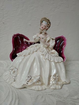 Vintage Florence Ceramics Hand Painted Victoria With Bonnet Love Seat Figurine