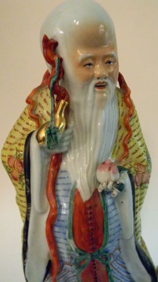 Large Chinese Famille Rose Porcelain Lohan Immortal Figure Peach Crane Shou Lao
