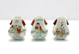 Group Of: (3) Antique Chinese Miniature Famille Rose Hu Porcelain Vase