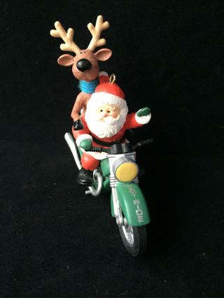 Vintage 1987 Hallmark Keepsake Joy Ride Santa And Reindeer Motorcycle