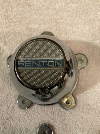 4 Vintage Fenton Screw - On Rare 5 Ear 3 1/4” Chrome Wheel Center Cap