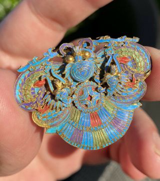 A Very Rare 19th Century Chinese Silver Gilt And Feather Brooch