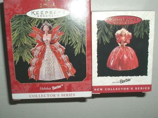 Hallmark 1993 And 1997 Holiday Barbie Christmas Ornaments 1 And 5 In Series