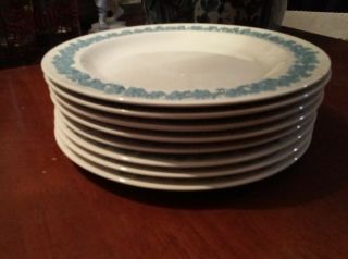 Wedgwood Queensware Etruria Blue/white Embossed Vintage Set Of 8 - 10 " Plates