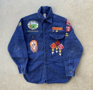 Boy Scouts America Vintage 60s Sanforized Official Uniform Shirt Patches Blue