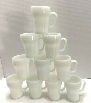 10 Vintage White Milk Glass Fire King Soda Coca Cola Mugs Cups Anchor Hocking