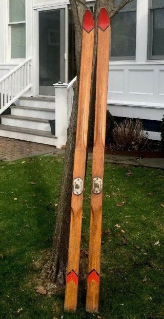 Vintage Wood 74”down Hill Skis From The Carroll Reed Ski Shop