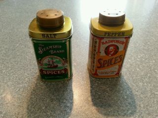 Vintage Olde English Tin Salt And Pepper Shakers