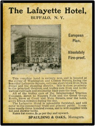 1904 Lafayette Hotel Metal Sign: Buffalo,  York - Absolutely Fireproof