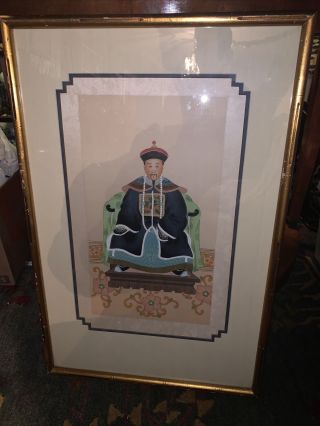 Vintage Qing Chinese Ancestor Oriental Painting On Silk 20 By 30 Framed
