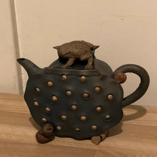 Lovely Signed Chinese Yixing Teapot Lotus & Frog/toad Design