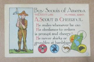 Post Card 1913 " Boy Scout Law 8 " A Scout Is Cheerful  W/slogan Cancel See Pic