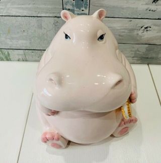 Vintage 1980’s Fitz And Floyd Ceramic Hippopotamus Hippo Cookie Jar Pale Pink 3