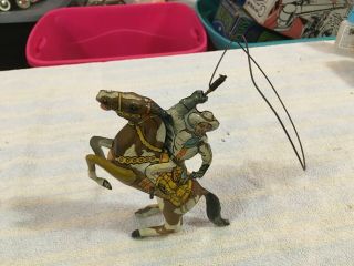Vintage Marx Antique Tin Wind Up Cowboy,  With Lasso & 6 Shooter Non -