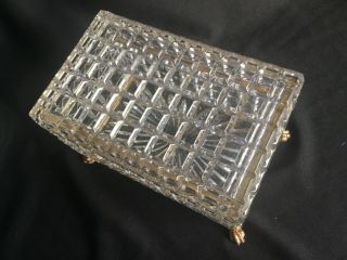 Large Vintage/ Antique French Gilt Brass Cut Crystal Casket Paw Foot Jewelry Box 3