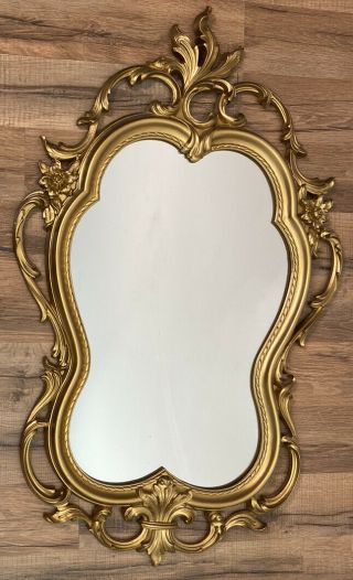 Vintage 1960’s Gold Ornate Hanging Wall Mirror Dart Industries Hollywood Style