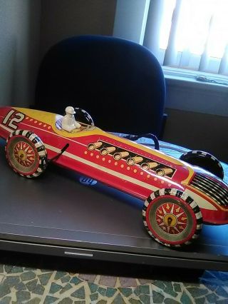 Vintage Marx Tin Toy Wind - Up Race Car 1950s Marked 12 With Driver