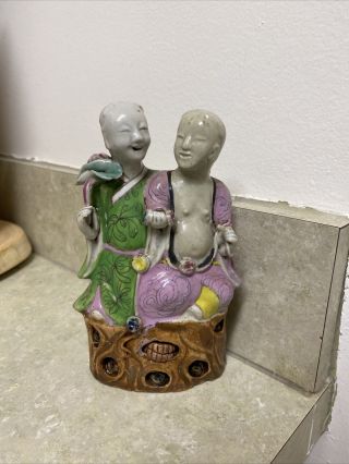 Antique 19thc Or Earlier Chinese Porcelain Ho Ho Boys Porcelain Figurine Statue